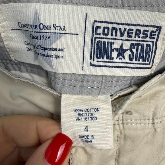 Converse One Star Pants Womens 4 Khaki Cotton Flare Low Rise Y2K Skater Tan - Picture 4 of 9